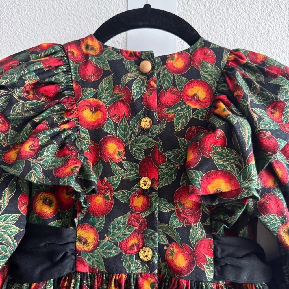 Vintage Wee Clancy Victoria Holiday Harvest Dress Bows Puff Sleeve Tulle Fruit